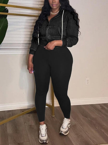 Washed Hooded Jacket & Leggings Set