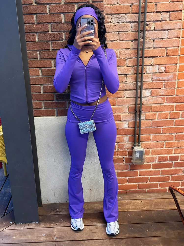 Sculpt Jacket & Flare Pants Set With Headband