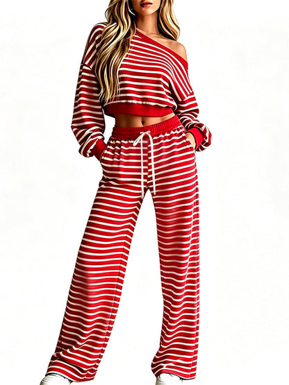 Striped Boat-Neck Cropped Top & Pants Set