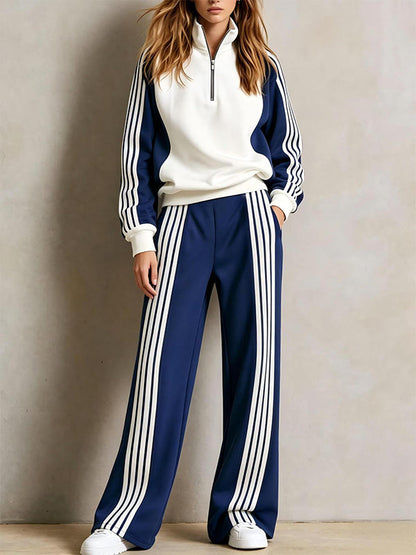 Striped Color Block Sweatshirt & Pants Set