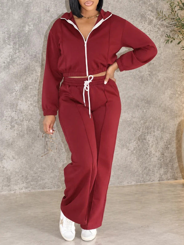 Zip-Up Cropped Top & Drawstring Pants Set