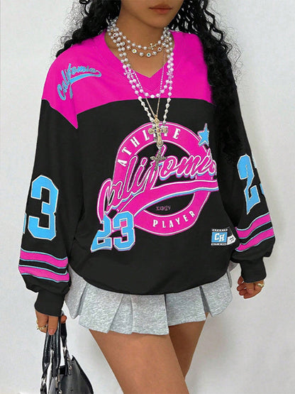 Printed V Neck Sweatshirt