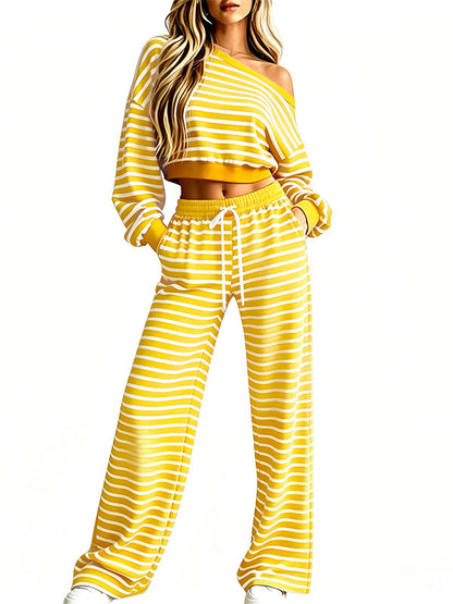 Striped Boat-Neck Cropped Top & Pants Set