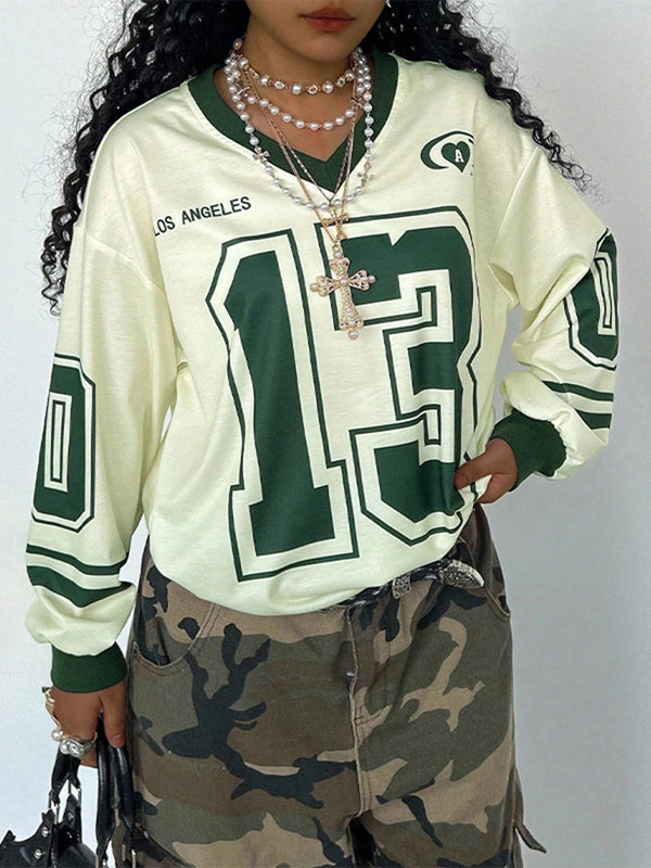 Printed V Neck Sweatshirt