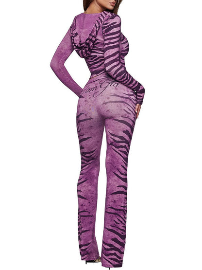 Zebra‑Print Hooded Top & Pants Set