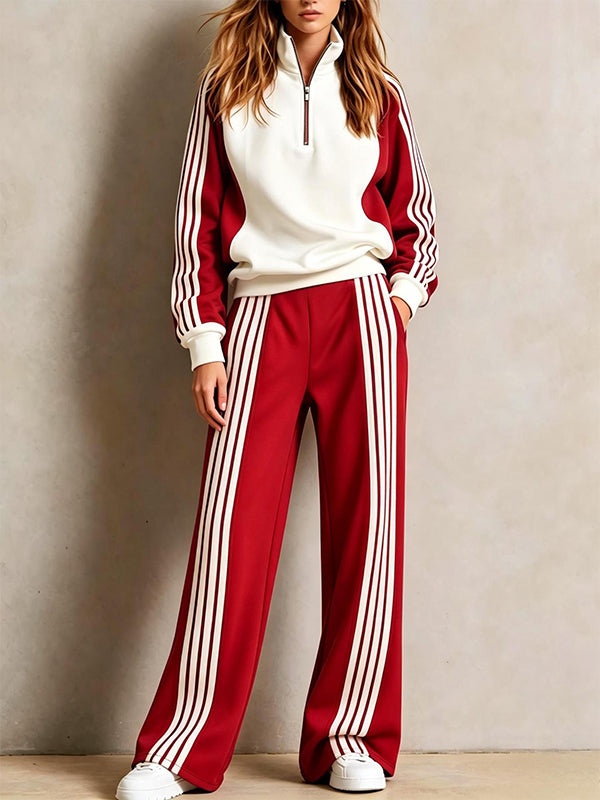 Striped Color Block Sweatshirt & Pants Set