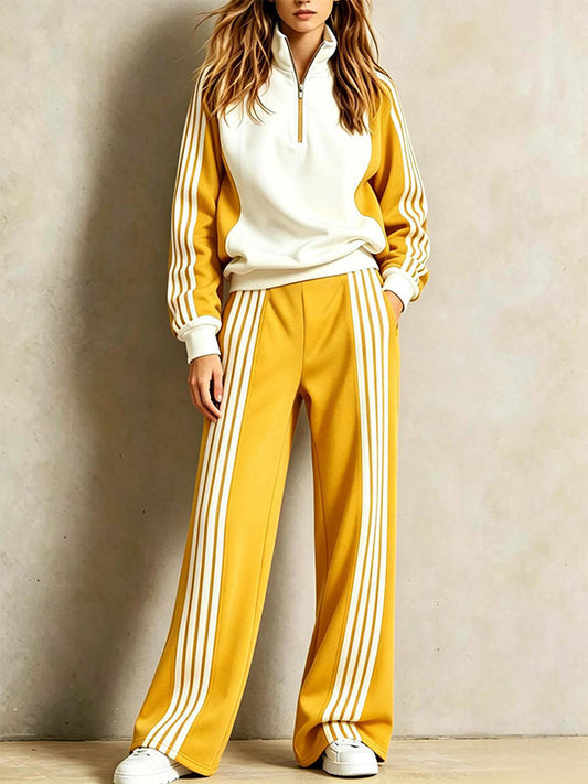 Striped Color Block Sweatshirt & Pants Set