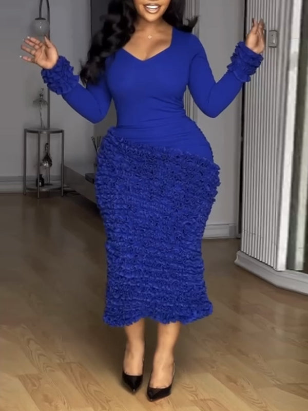 Solid Textured Ruched Bodycon Midi Dress