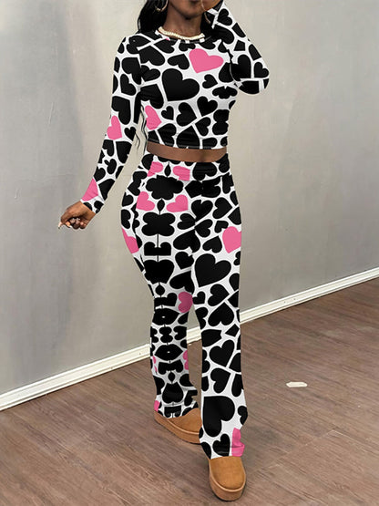 Printed Top & Flare Pants Set