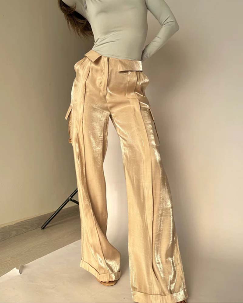 Loose Mercerized Pants Wide Leg Gold