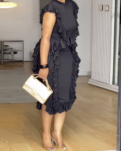 Ruffled Waisted Hip Dress