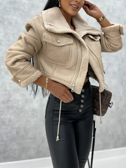 Leather Shearling Crop Jacket