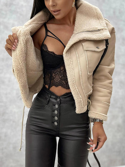 Leather Shearling Crop Jacket