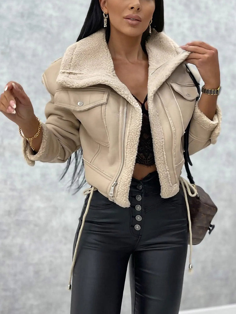 Leather Shearling Crop Jacket