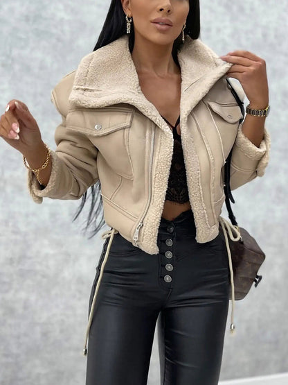 Leather Shearling Crop Jacket