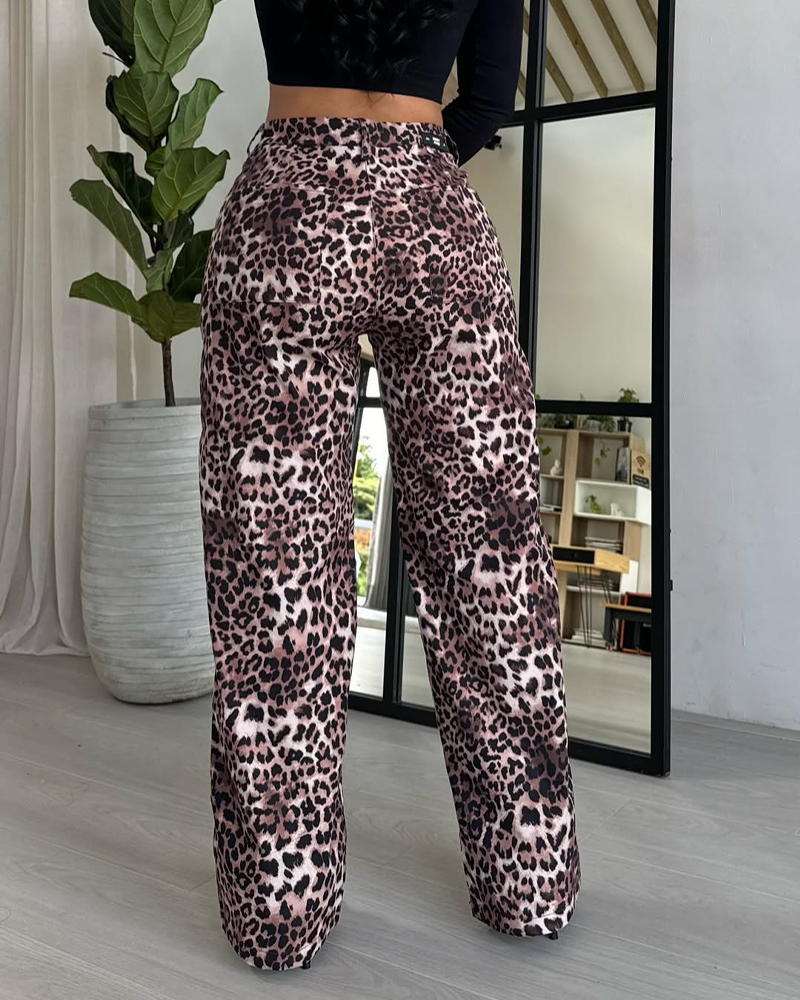 Leopard Print High Waist Wide Leg Pants (Pre-Sale)