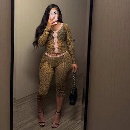 Leopard Lace Trim Capri Set